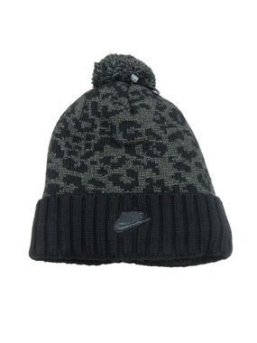 Nike Sportwear Black Leopard Womens Pom Beanie One Size NEW